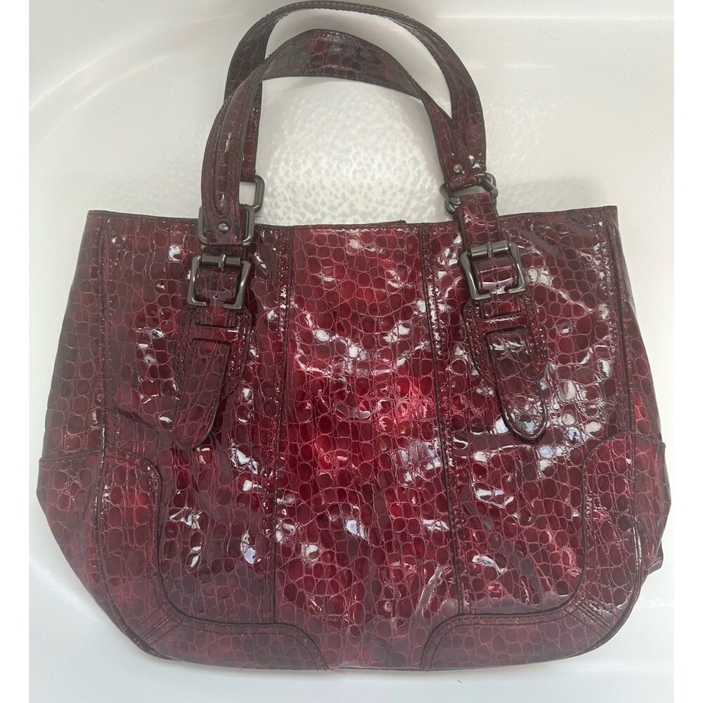 Antonio Melani Burgundy Croc Embossed Leather Handbag Structured Tote